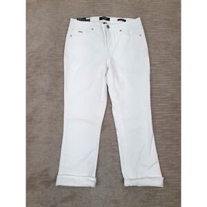 Nine West Women's  4 Taylor Wide Cuff Crop Pants White Jeans Stretch Casual